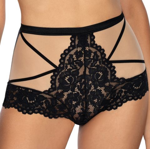 Róza Boxerslip High Waist aus Spitze und Tüll in Schwarz
