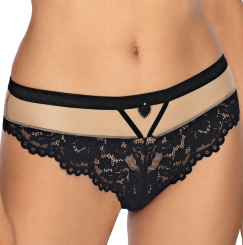 Róza String Torfi – Zweifarbiger Damenstring aus Spitze und Tüll, schwarz