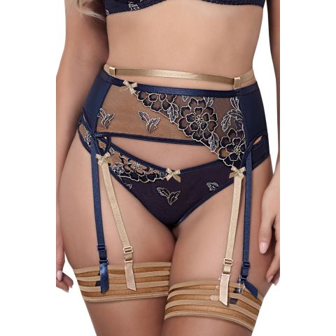 Axami Strumpfgürtel V-9332 – Zweifarbiger Strapsgürtel in Blau-Beige