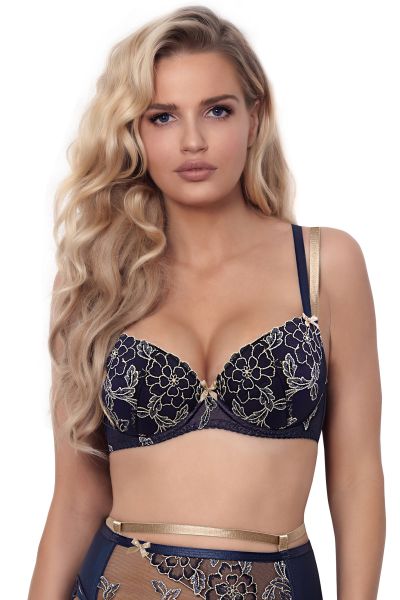 Axami Push-Up BH blau-beige – Eleganter BH mit Blumenmotiven & Bügel